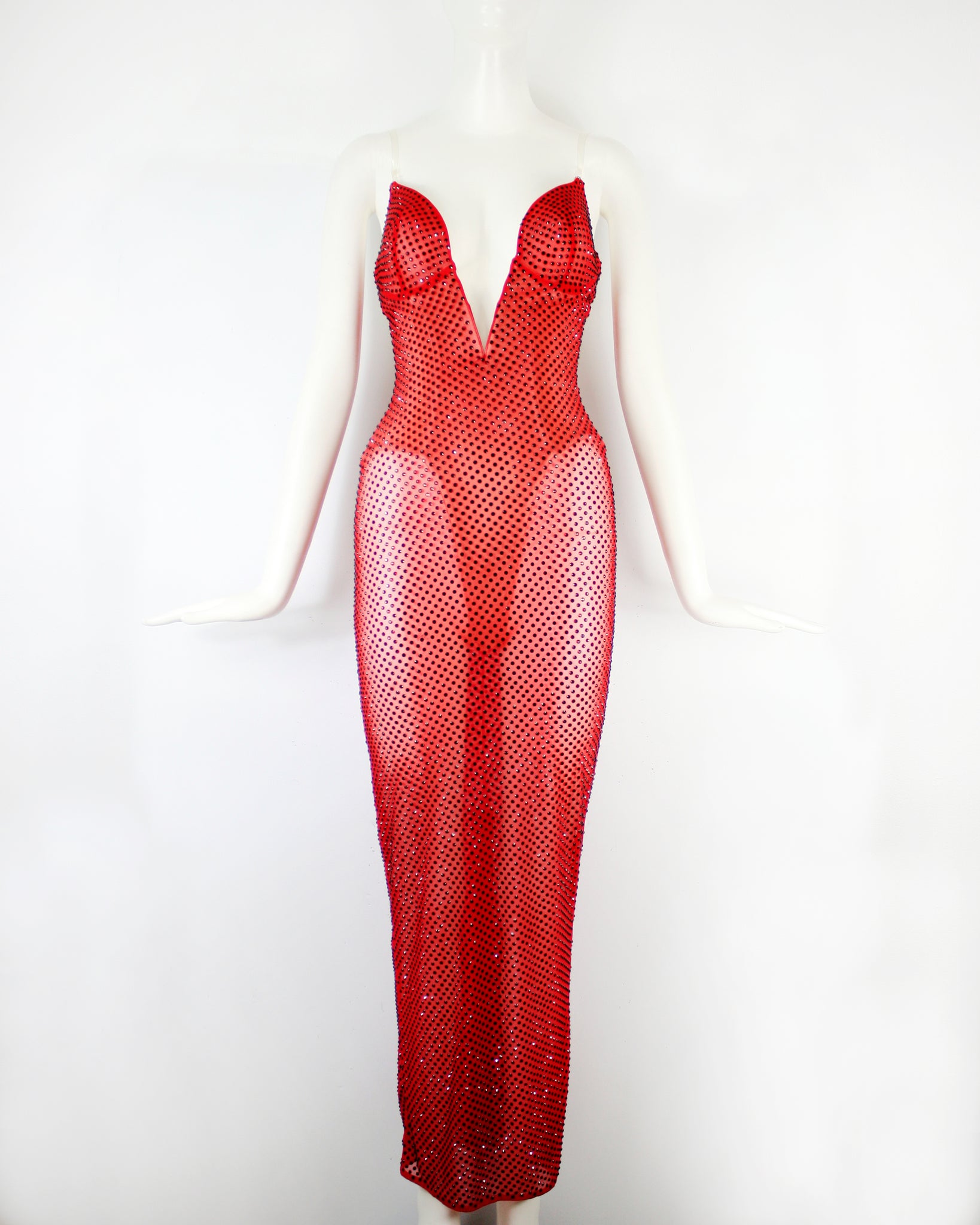 Red Sheer Crystal Bustier Dress – THEBLONDS